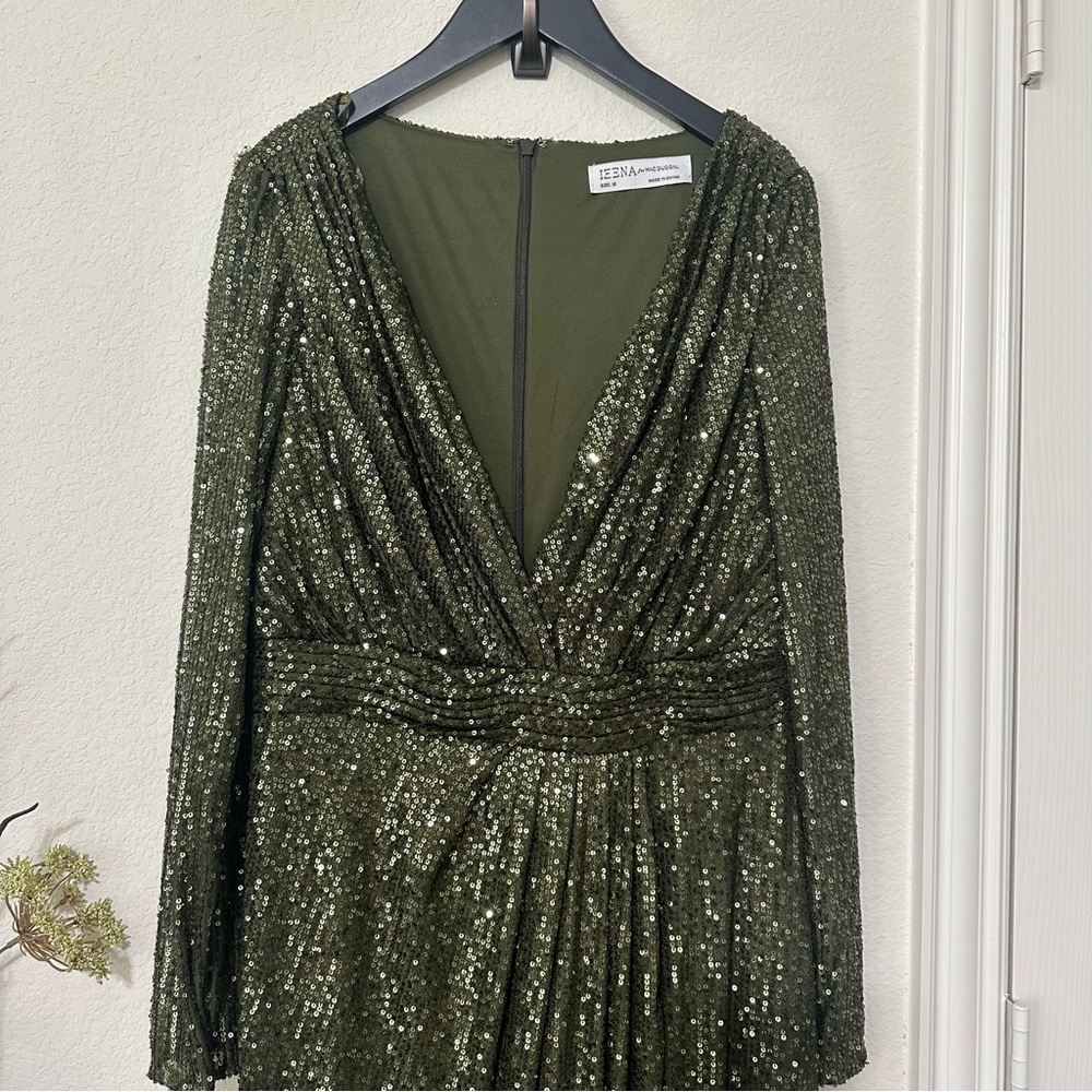 NWT Ieena for Mac Duggal Sequin Long Sleeve Faux Wrap Gown - Picture 6 of 11